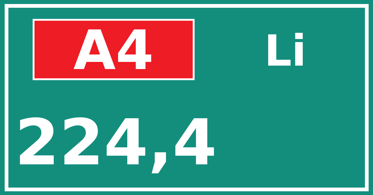 Hectometerbord A4 224,4 zijde Li