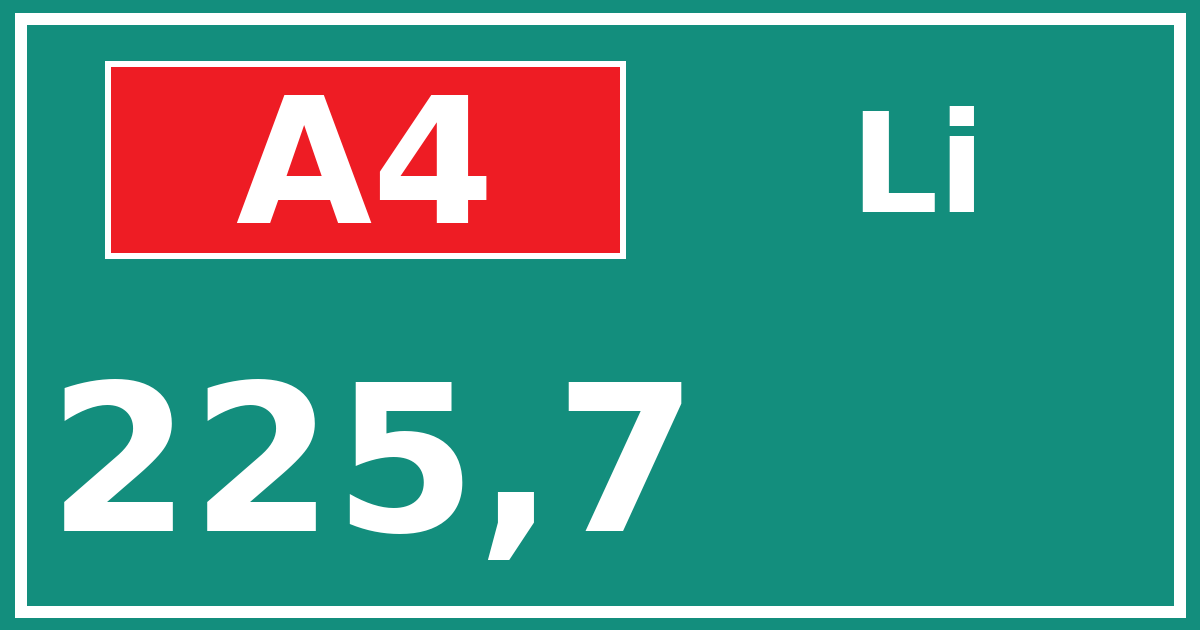 Hectometerbord A4 225,7 zijde Li