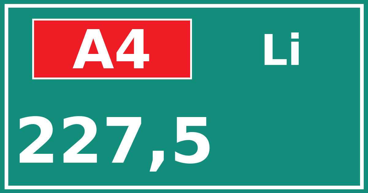 Hectometerbord A4 227,5 zijde Li