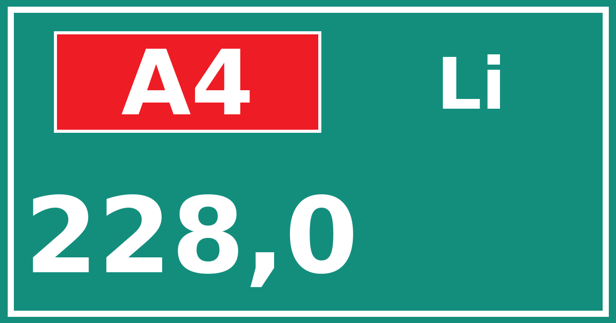 Hectometerbord A4 228,0 zijde Li