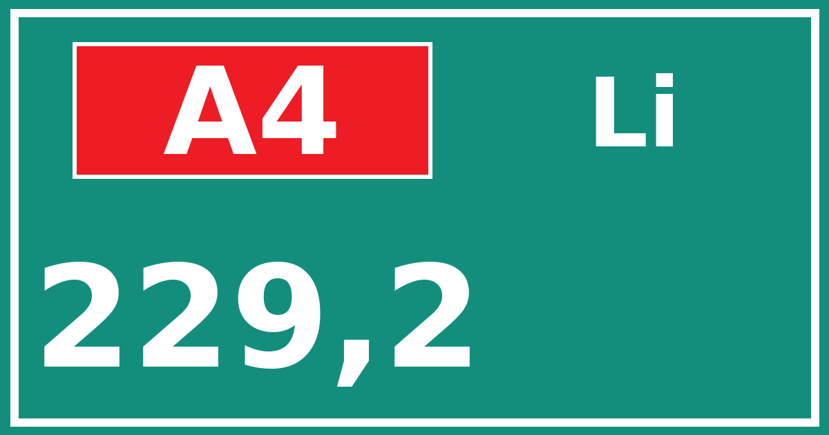 Hectometerbord A4 229,2 zijde Li