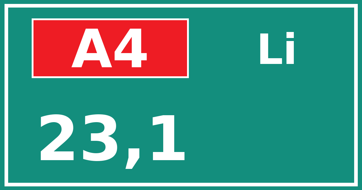 Hectometerbord A4 23,1 zijde Li