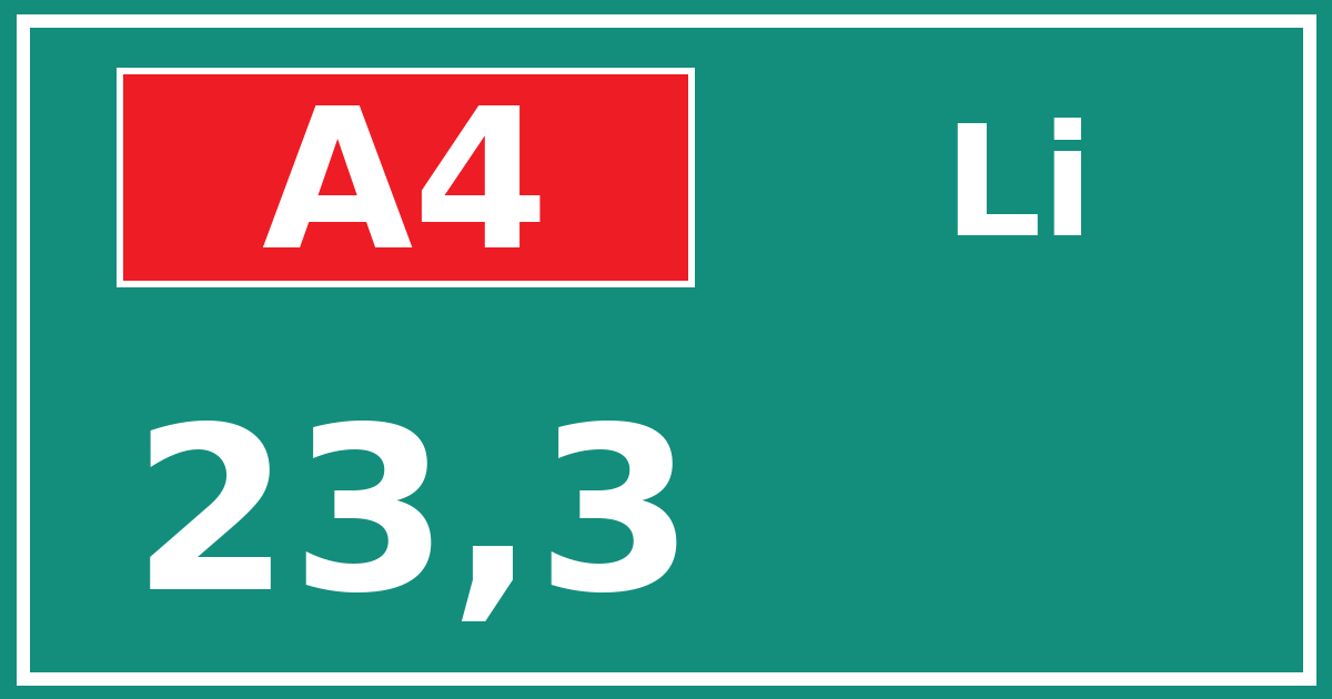 Hectometerbord A4 23,3 zijde Li