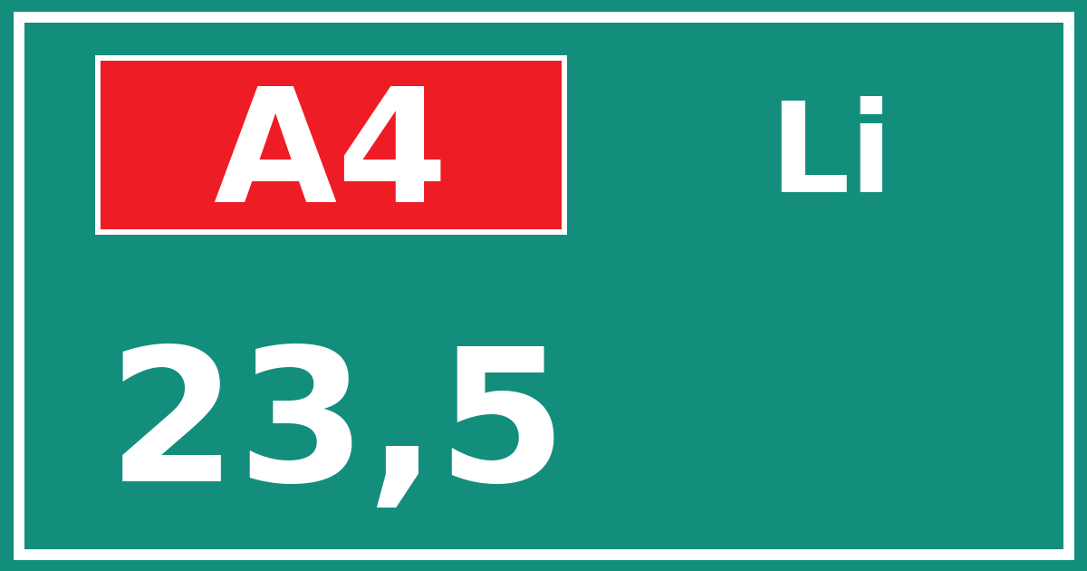Hectometerbord A4 23,5 zijde Li