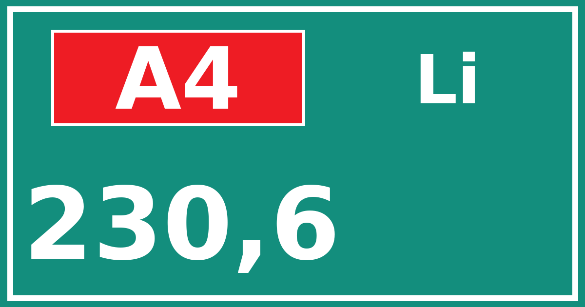 Hectometerbord A4 230,6 zijde Li