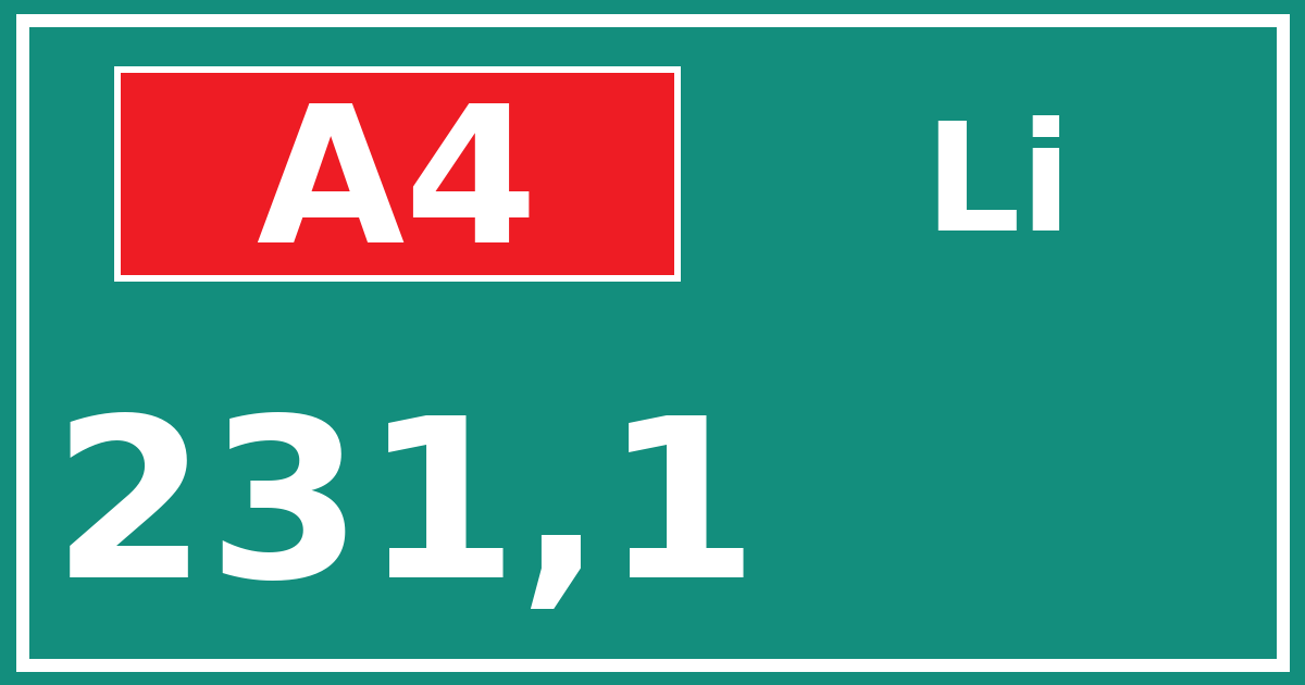 Hectometerbord A4 231,1 zijde Li
