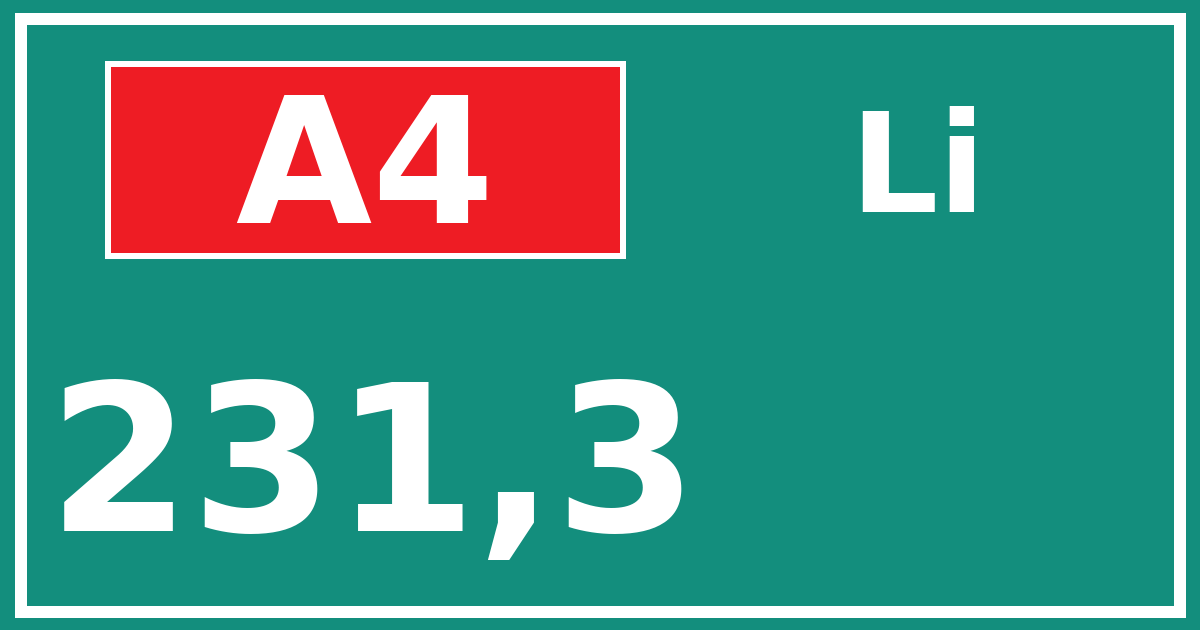 Hectometerbord A4 231,3 zijde Li