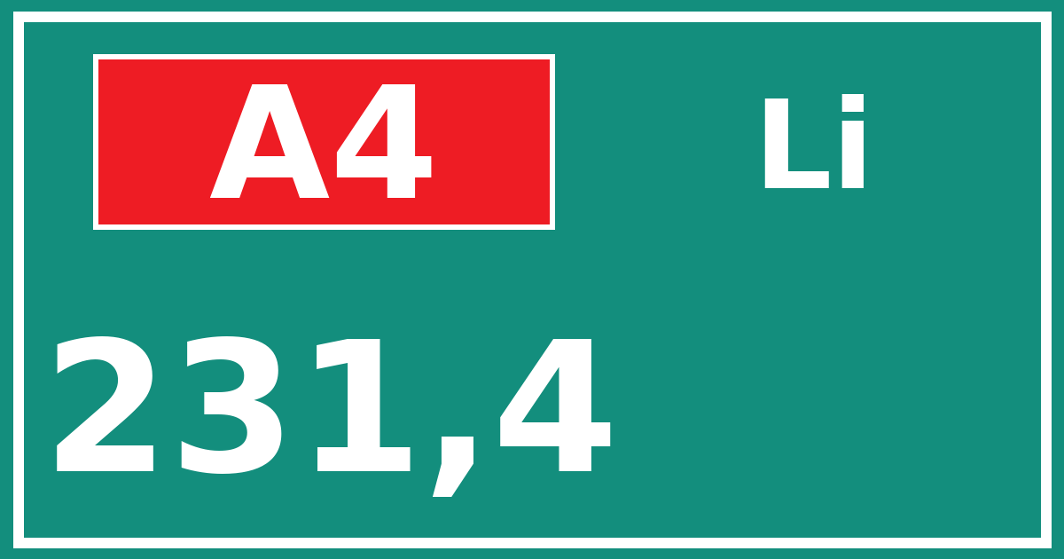 Hectometerbord A4 231,4 zijde Li