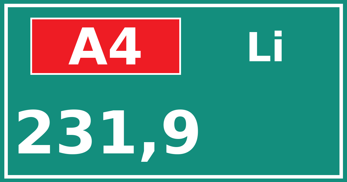 Hectometerbord A4 231,9 zijde Li