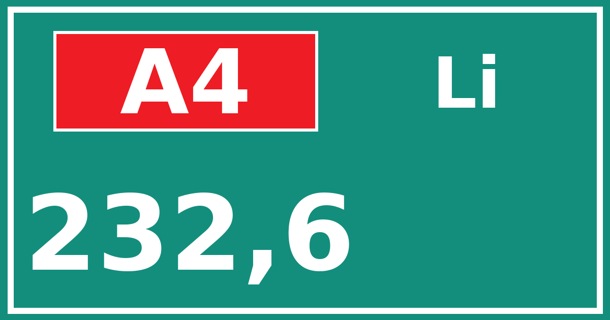 Hectometerbord A4 232,6 zijde Li