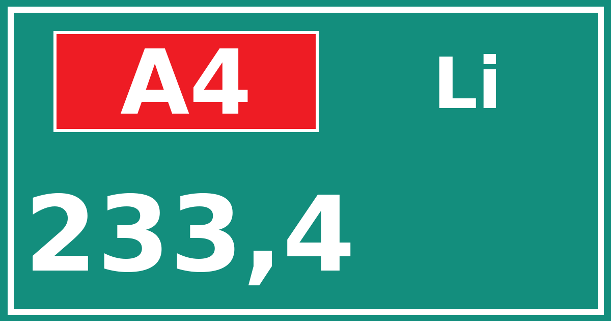 Hectometerbord A4 233,4 zijde Li
