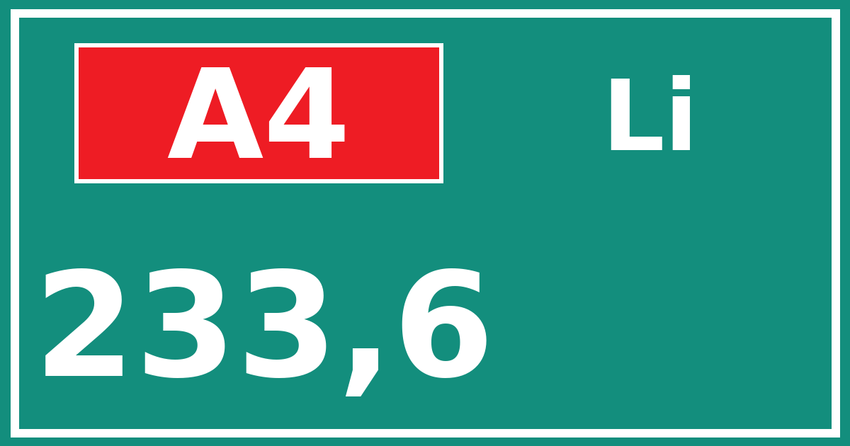 Hectometerbord A4 233,6 zijde Li
