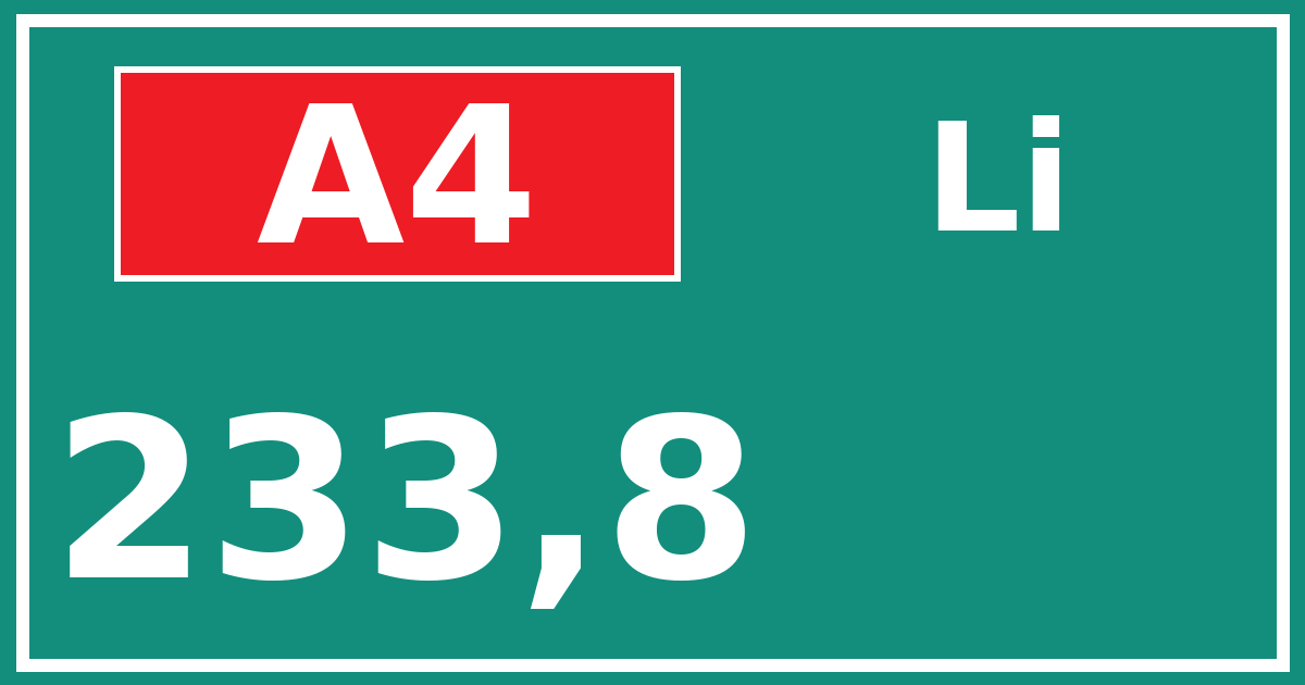 Hectometerbord A4 233,8 zijde Li