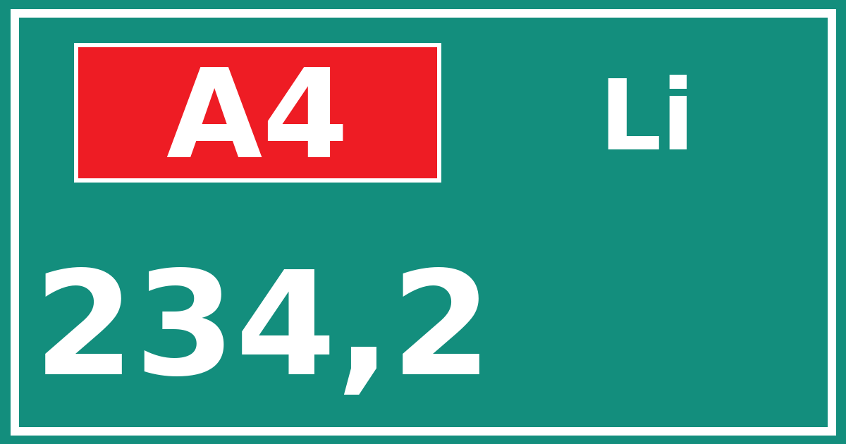 Hectometerbord A4 234,2 zijde Li