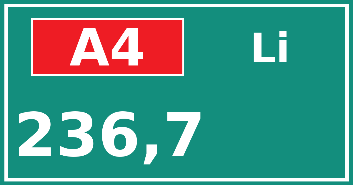 Hectometerbord A4 236,7 zijde Li