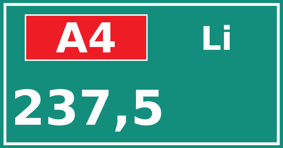 Hectometerbord A4 237,5 zijde Li