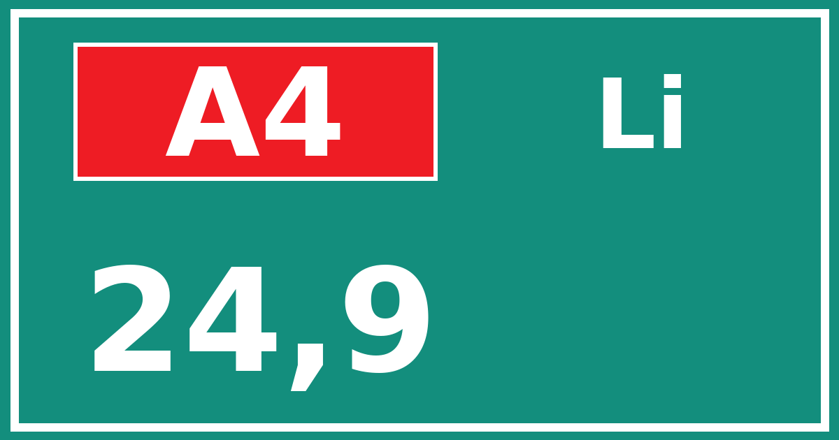 Hectometerbord A4 24,9 zijde Li