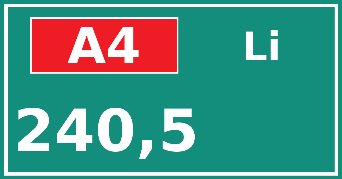 Hectometerbord A4 240,5 zijde Li
