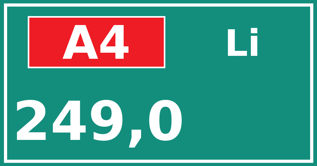 Hectometerbord A4 249,0 zijde Li
