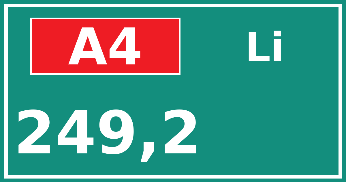 Hectometerbord A4 249,2 zijde Li
