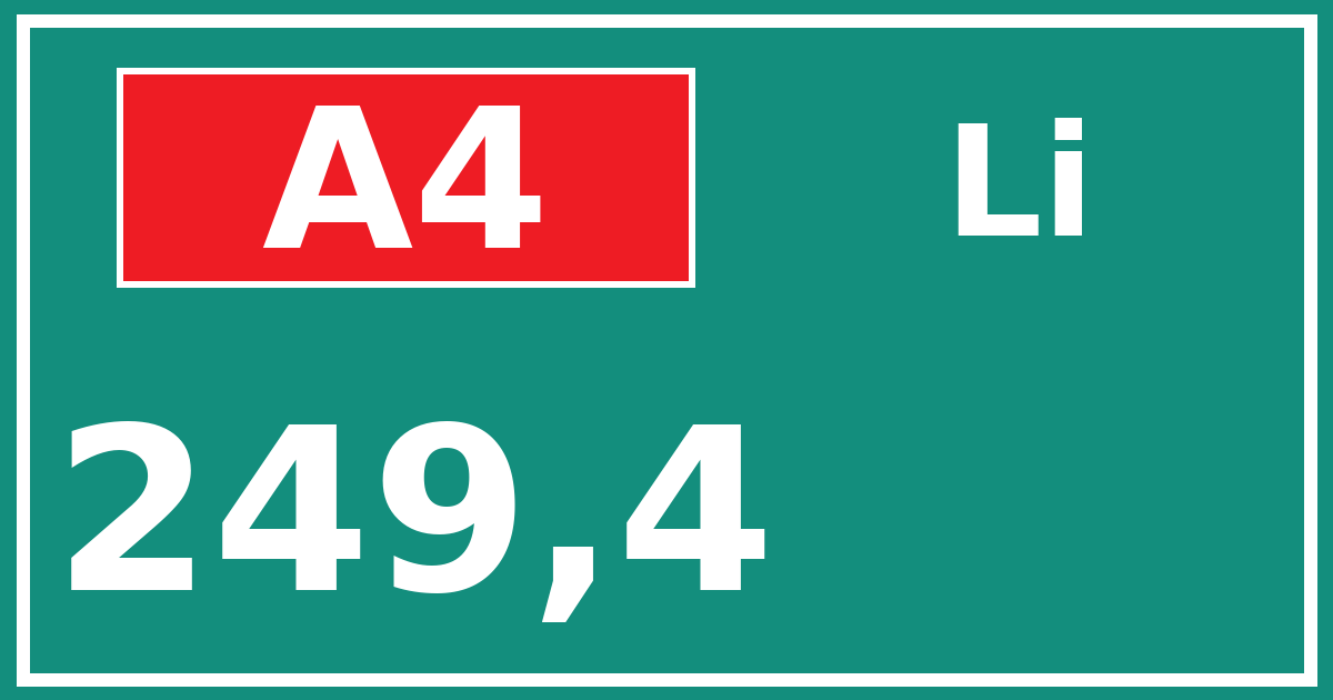 Hectometerbord A4 249,4 zijde Li