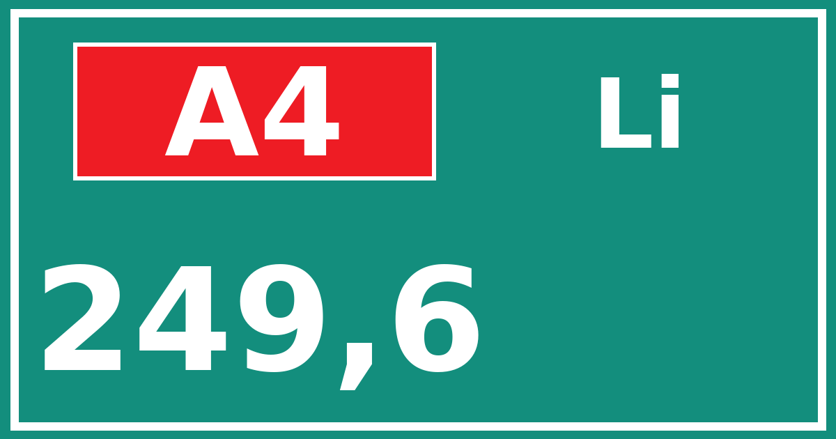 Hectometerbord A4 249,6 zijde Li