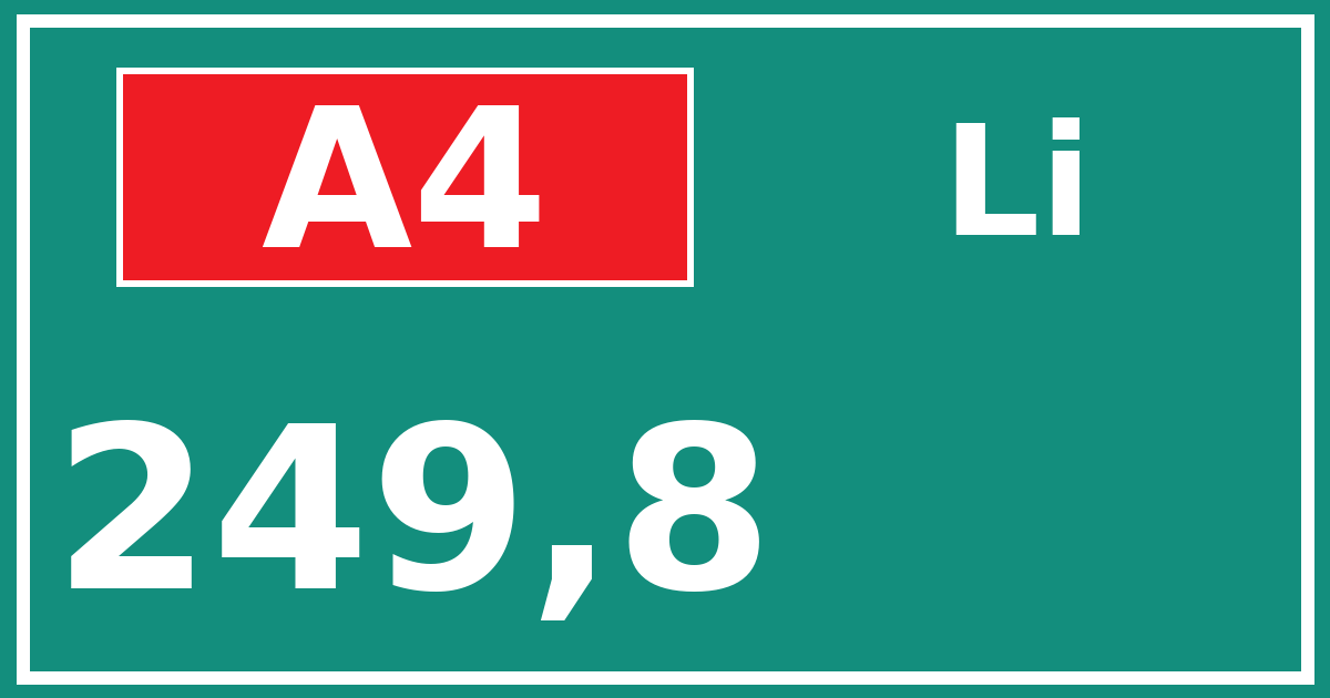 Hectometerbord A4 249,8 zijde Li