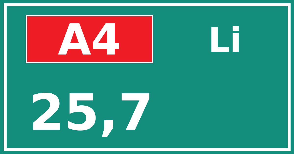 Hectometerbord A4 25,7 zijde Li