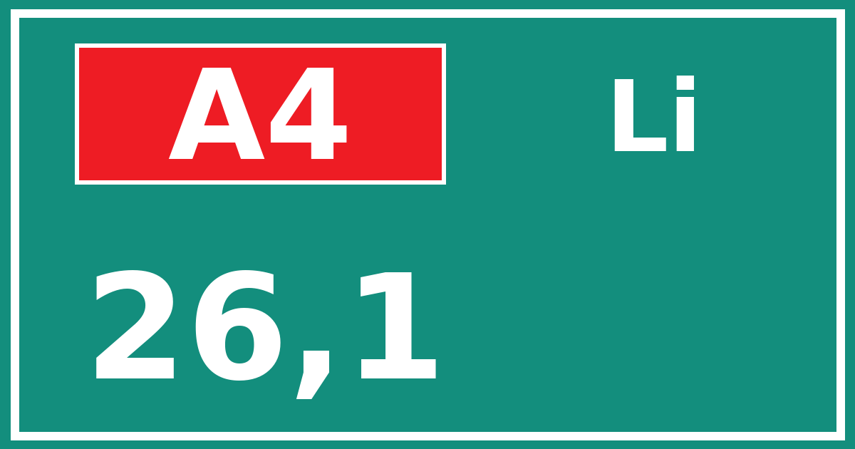 Hectometerbord A4 26,1 zijde Li