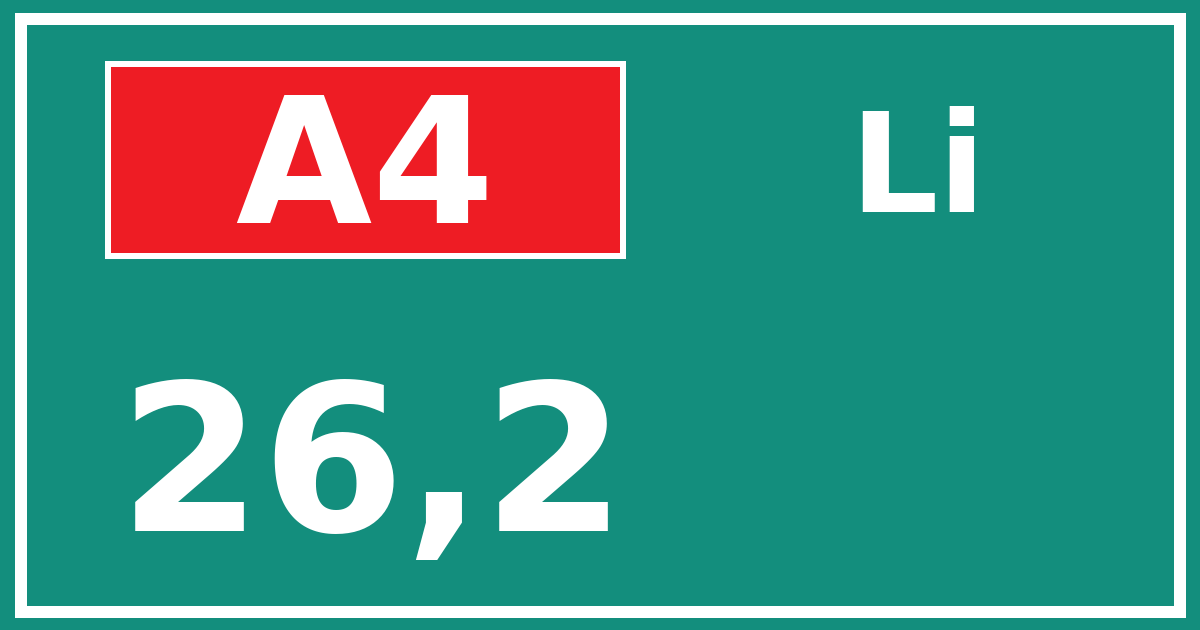 Hectometerbord A4 26,2 zijde Li