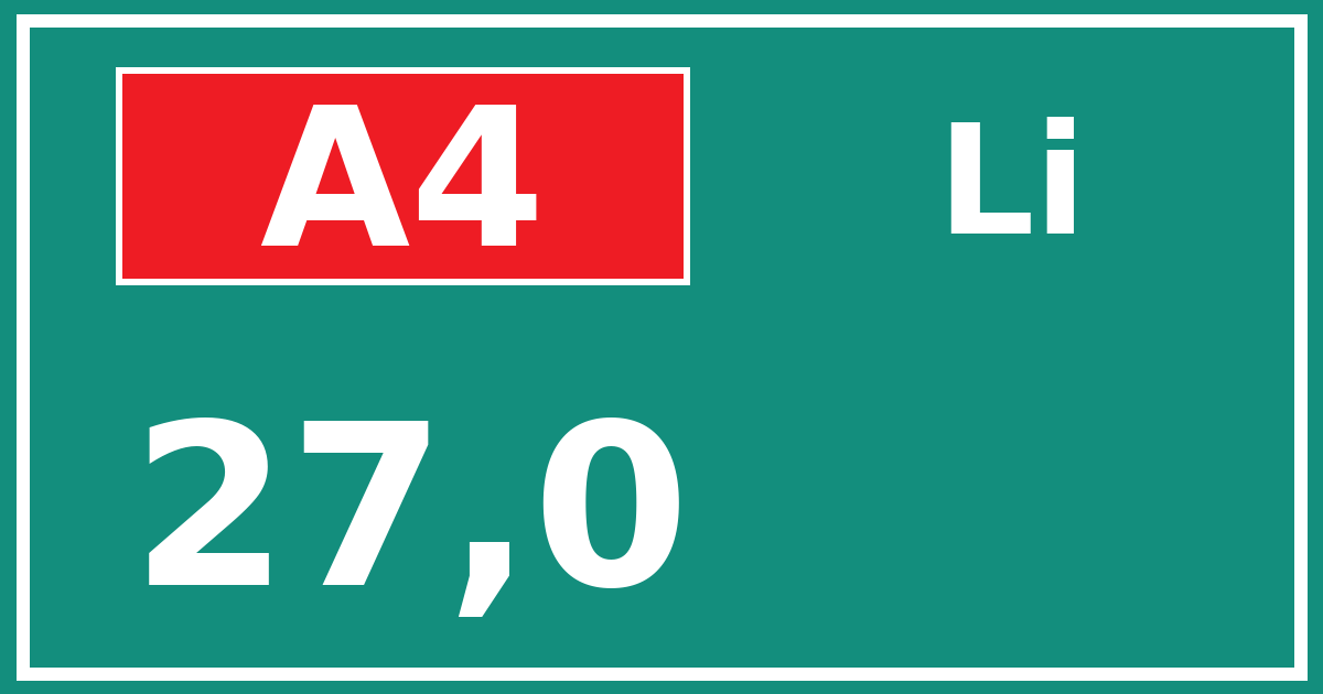 Hectometerbord A4 27,0 zijde Li