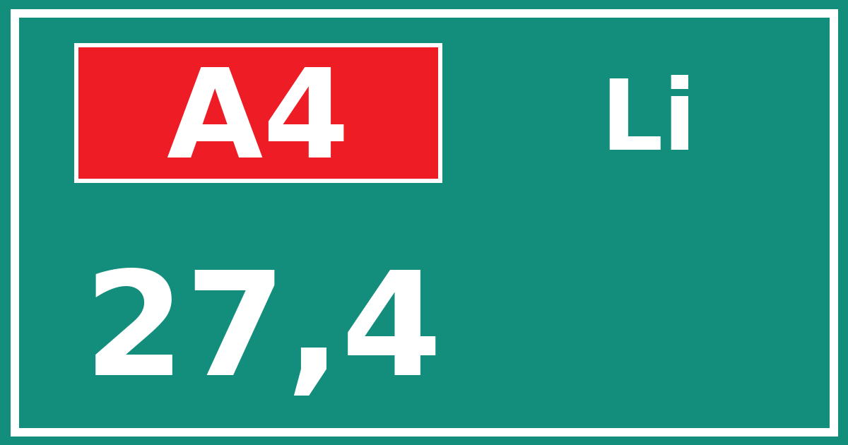 Hectometerbord A4 27,4 zijde Li
