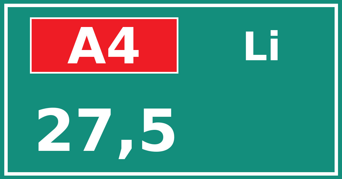 Hectometerbord A4 27,5 zijde Li