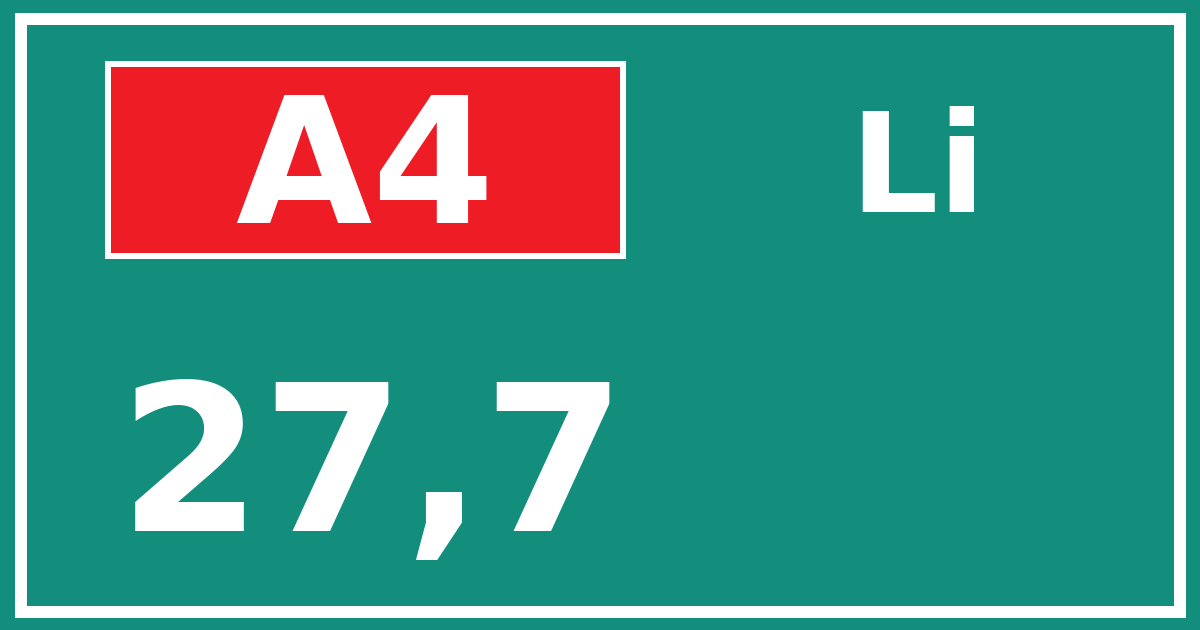 Hectometerbord A4 27,7 zijde Li