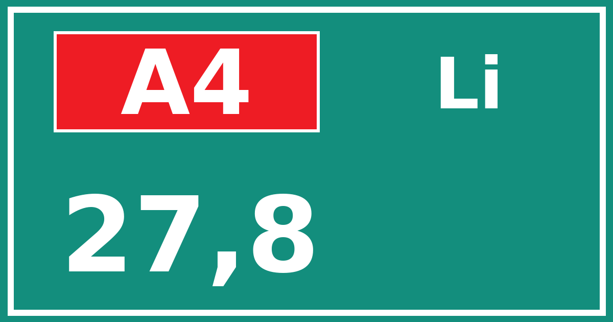 Hectometerbord A4 27,8 zijde Li