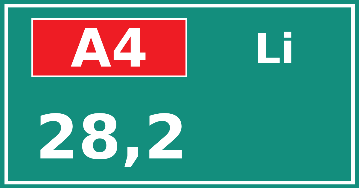 Hectometerbord A4 28,2 zijde Li