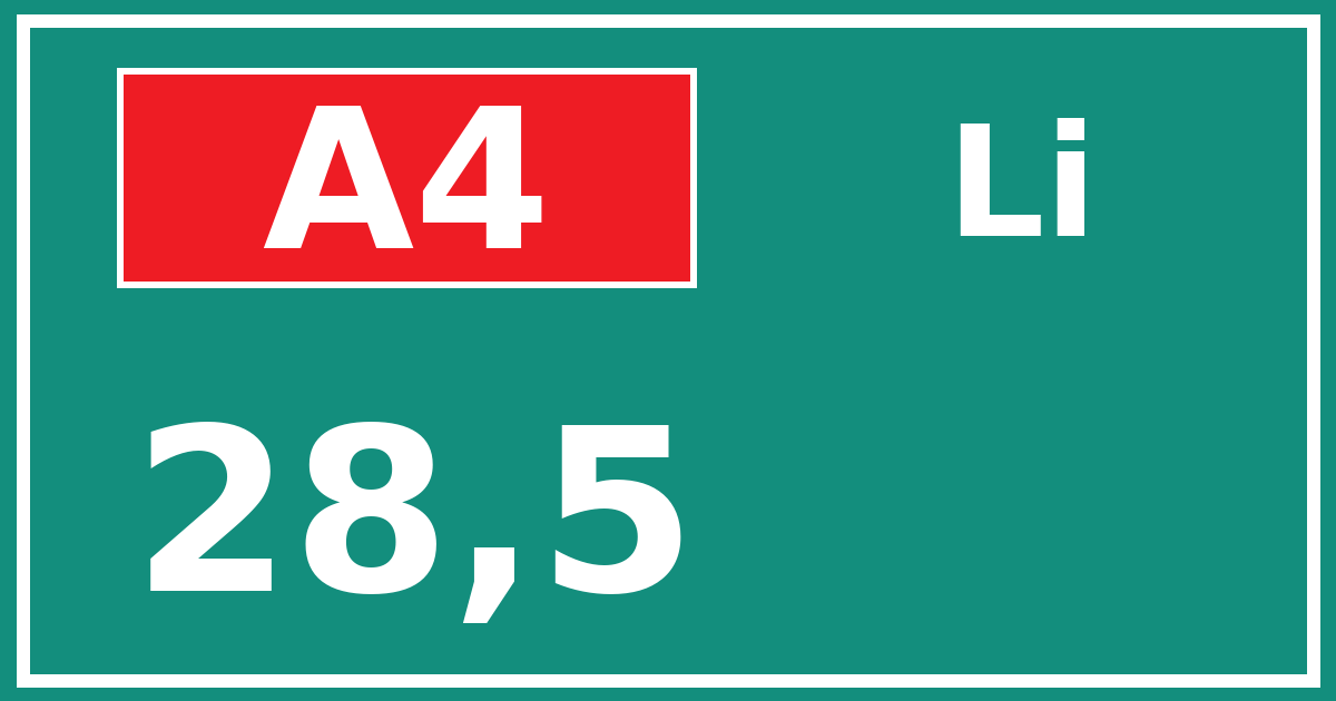 Hectometerbord A4 28,5 zijde Li