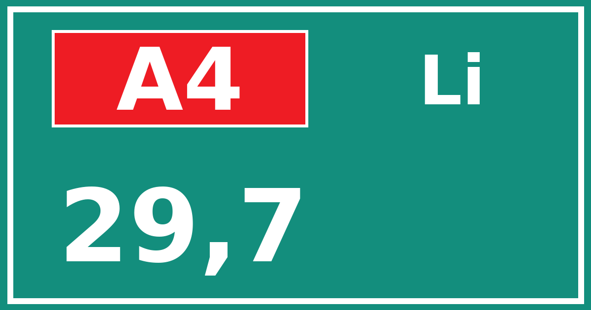 Hectometerbord A4 29,7 zijde Li