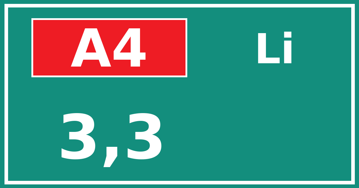 Hectometerbord A4 3,3 zijde Li