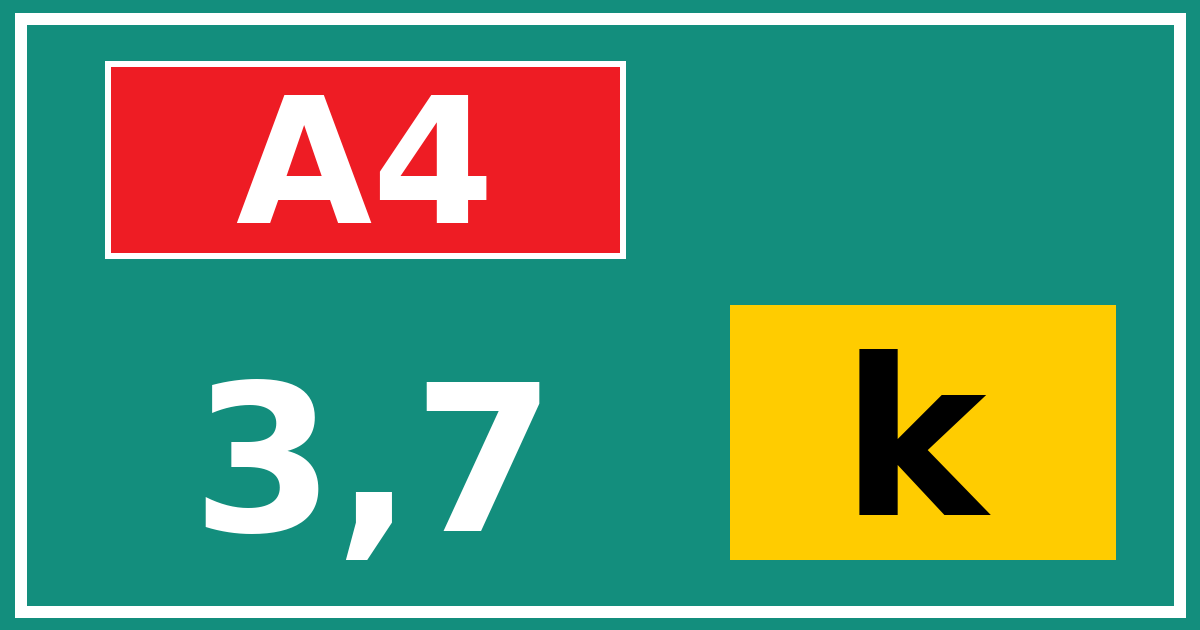 Hectometerbord A4 3,7 letter k