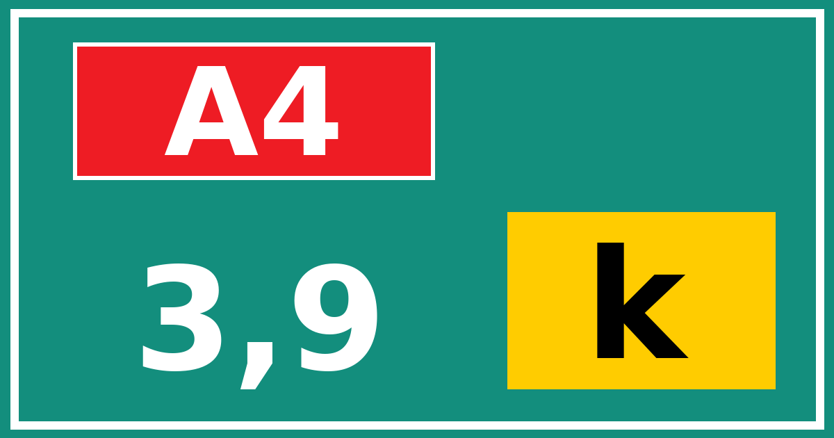 Hectometerbord A4 3,9 letter k