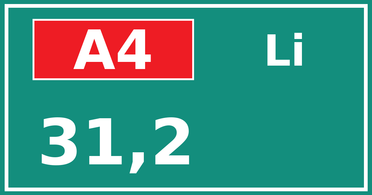 Hectometerbord A4 31,2 zijde Li