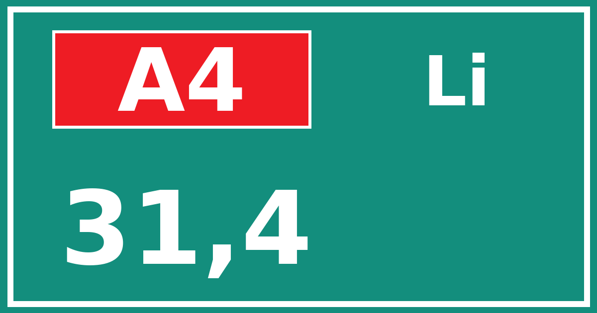 Hectometerbord A4 31,4 zijde Li