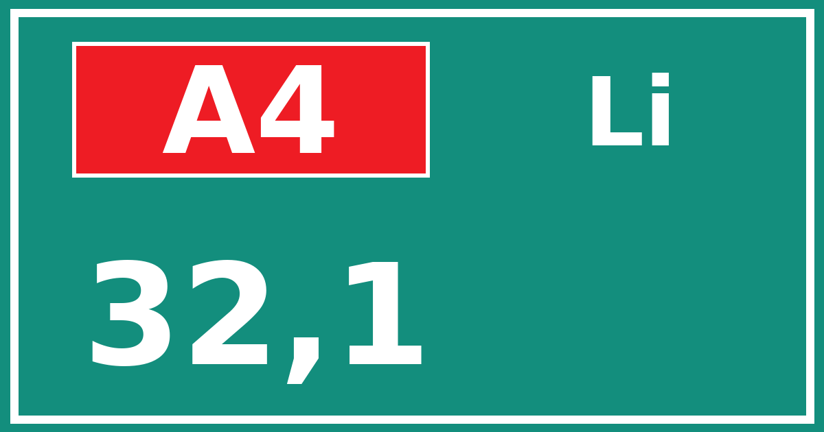 Hectometerbord A4 32,1 zijde Li