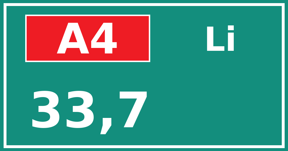 Hectometerbord A4 33,7 zijde Li