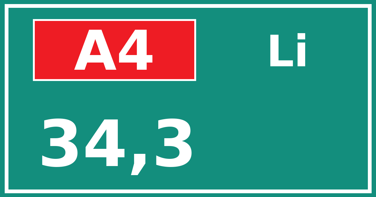 Hectometerbord A4 34,3 zijde Li