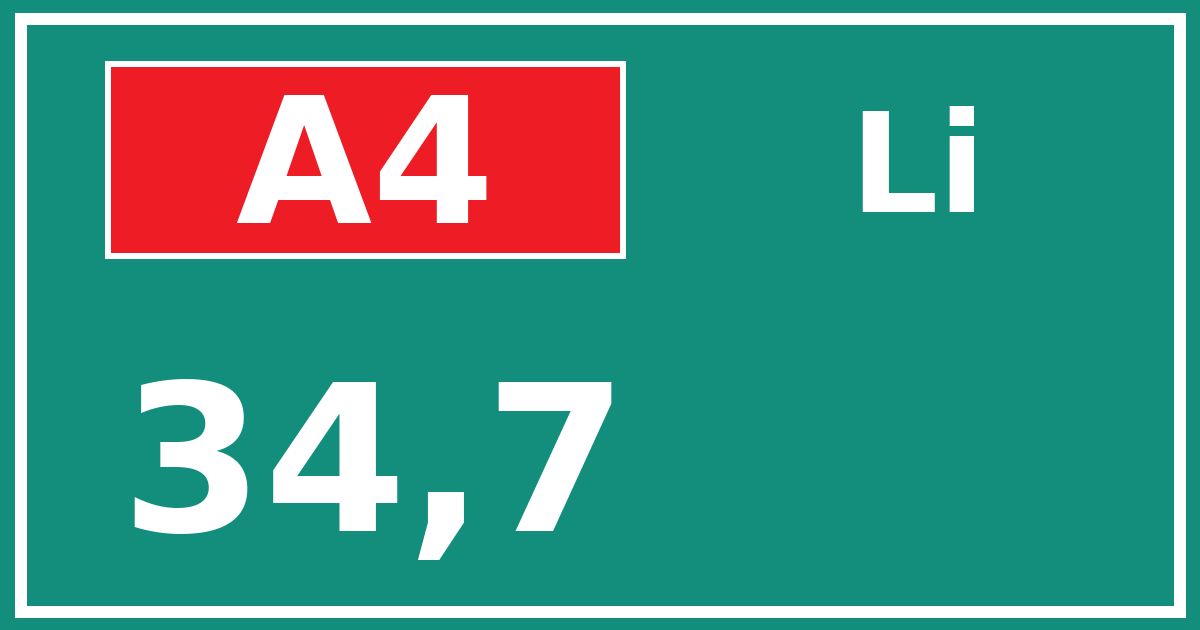 Hectometerbord A4 34,7 zijde Li