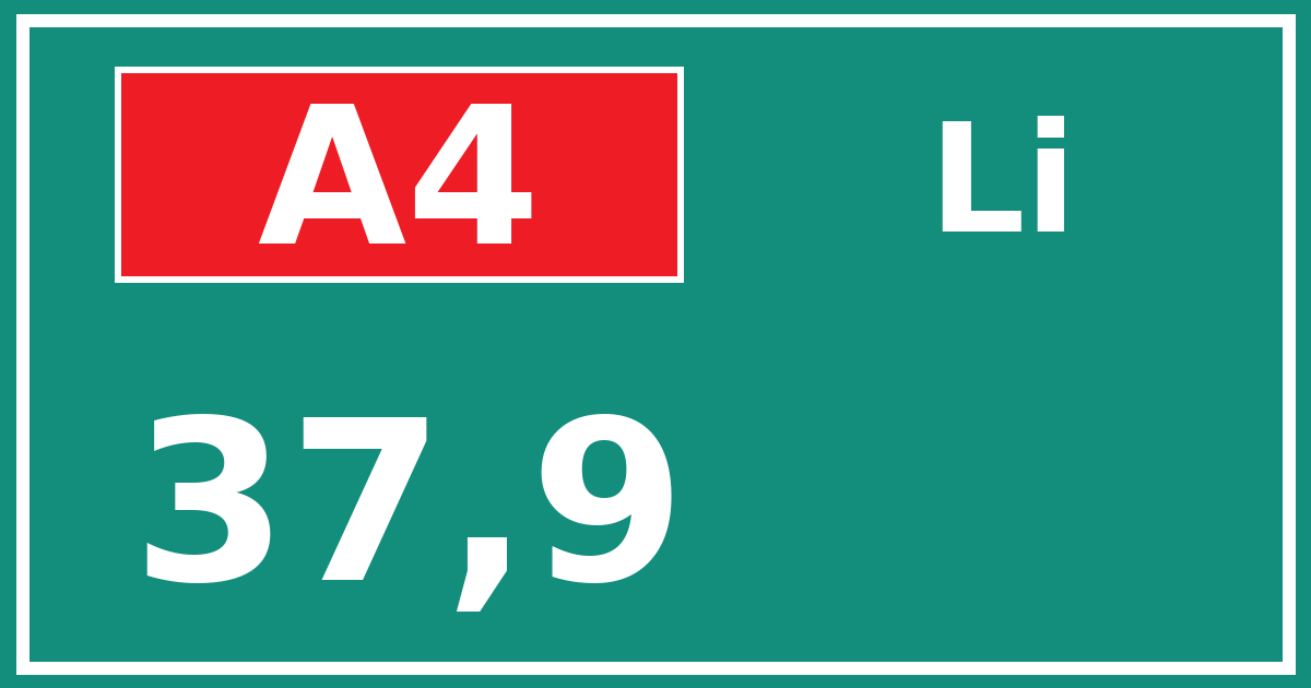 Hectometerbord A4 37,9 zijde Li