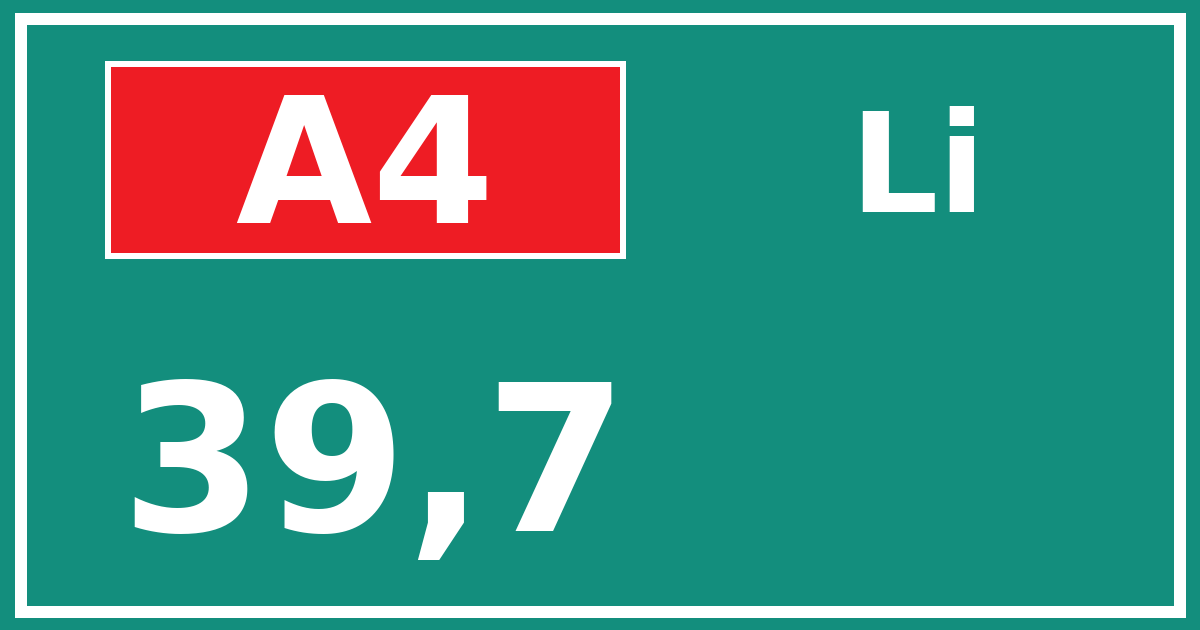 Hectometerbord A4 39,7 zijde Li