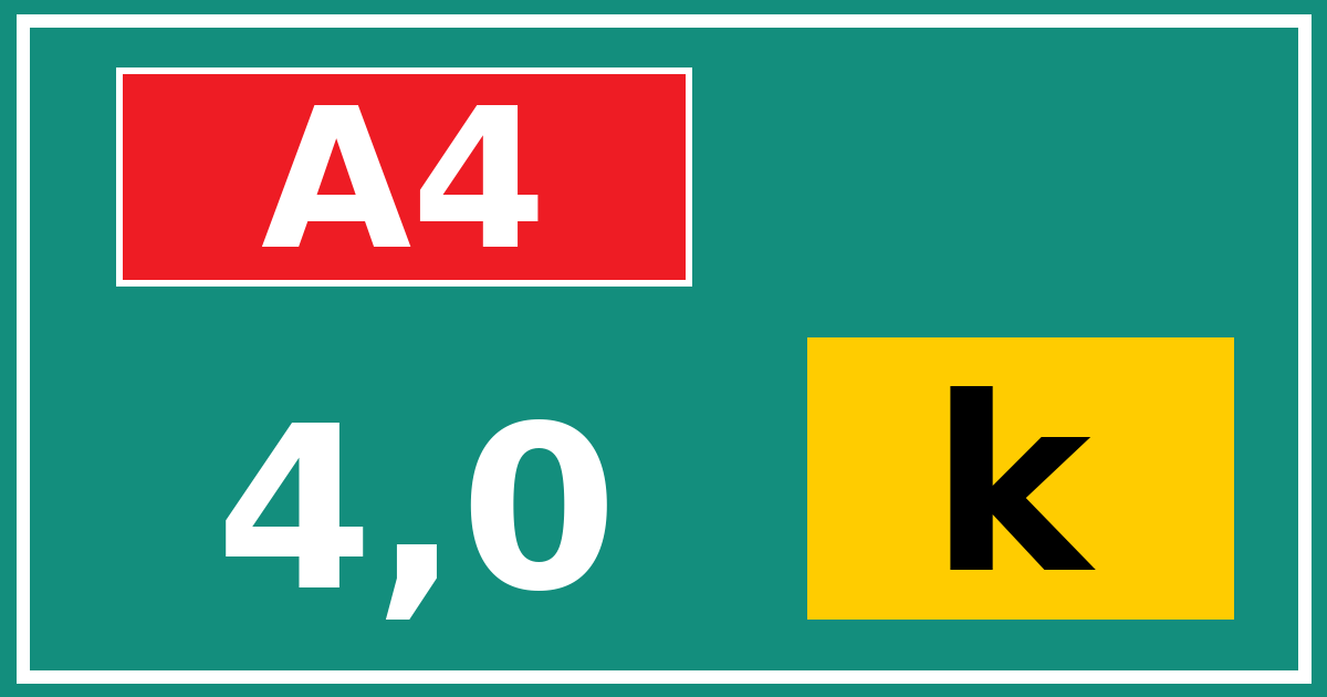Hectometerbord A4 4,0 letter k